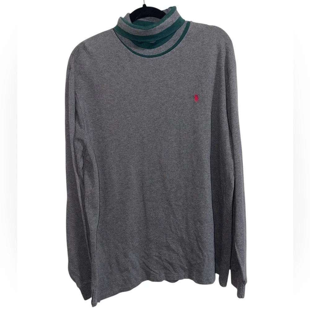 Polo by Ralph Lauren Fold-Over Turtleneck Long Sleeve Shirt Gray Green L